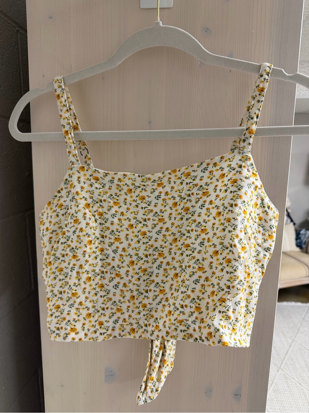 Yellow Floral Tie-back Crop Hollister Top